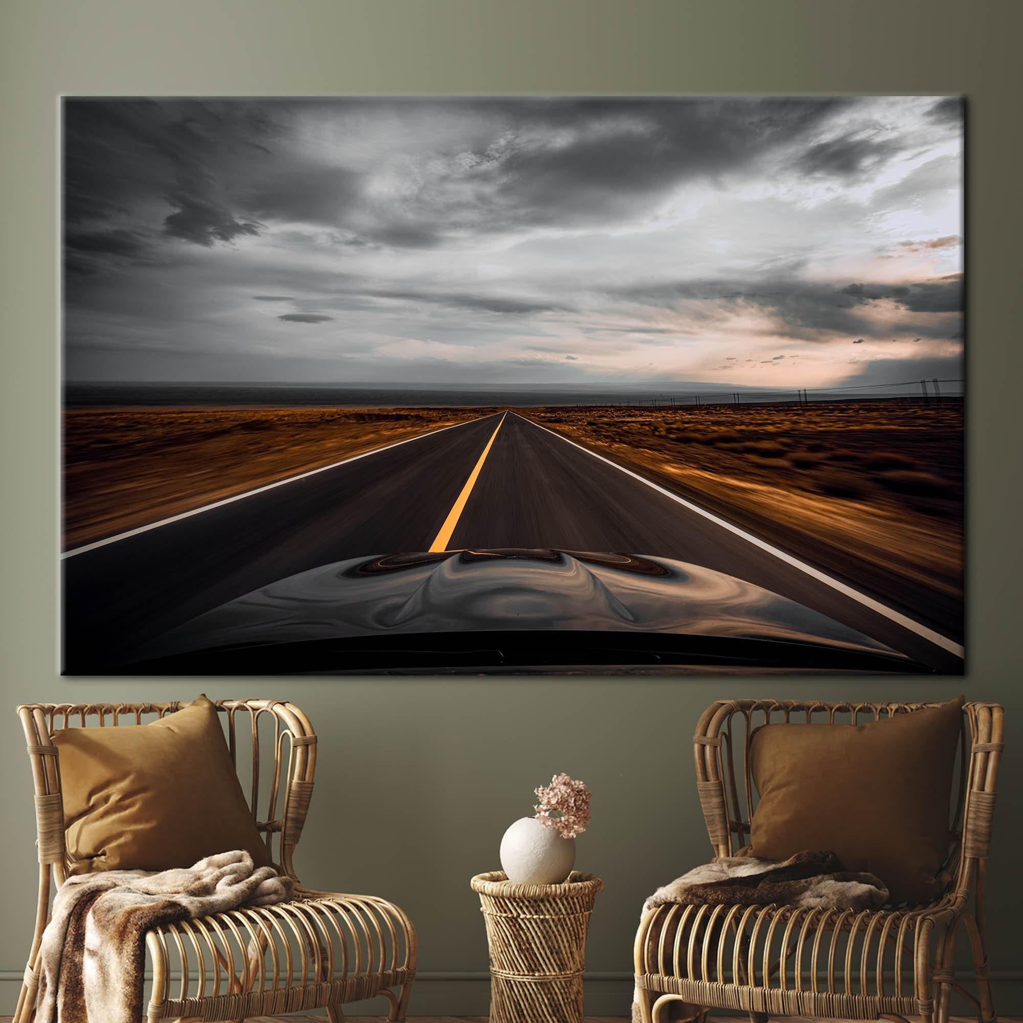Open Road Canvas Art, Long Highway Travel Wall Decor, Cinematic