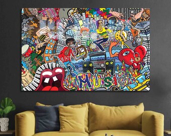 Tempered Glass, Glass Wall Decor, Glass Art, Abstract Music Glass Wall Art, Music Tempered Glass, Colorful Graffiti Glass Decor,