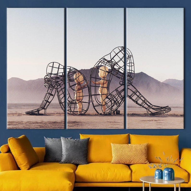 Two People Turning Their Backs On Each Other At Burning Man, Couple Gift Canvas Art, Alexander Milov Canvas Art, Trendy Printed, image 4