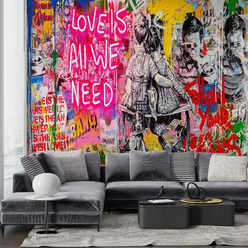 Love is All We Need Graffiti Wallpaper Street Graffiti Wall Etsy