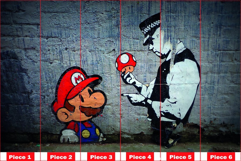 Graffiti Mural, Super Mario Graffiti Wall Paper, Gaming Room Wall Art, Mario Graffiti Mural, Banksy Wall Paper, Street Wall Poster, image 8