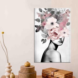 Modern Canvas Art, 3D Wall Art, Personalized Gifts, Abstract Wall Decor, Floral Woman Art Canvas, Woman 3D Canvas, Wall Decoration,