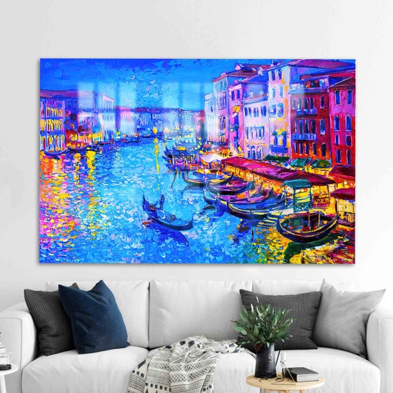 壁飾り、ガラス壁アート、ガラス壁装飾、イタリア風景画、大運河風景画 