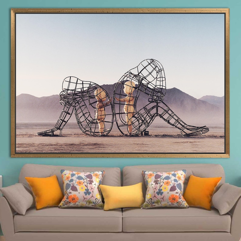 Two People Turning Their Backs On Each Other At Burning Man, Couple Gift Canvas Art, Alexander Milov Canvas Art, Trendy Printed, image 9