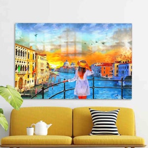 Gehärtetes Glas, Wandbild, Glaswanddekor, Reise-Wanddekoration, Grand-Canal-Glaswandkunst, Italien-Wandkunst, Ölmalerei-Druck,