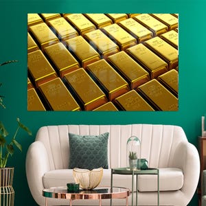 Gold Bars Wall Hanging, Man Cave Tempered Glass, Office Glass Wall Art, Wedding Decor, Contemporary Art, Modern Glass Art, Large Wall Art,