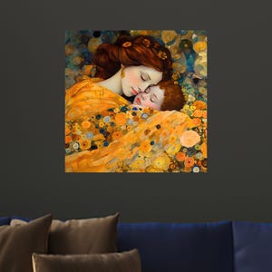 Arte en lienzo de Gustav Klimt, arte de pared imprimible, impresión de madre e hijo, regalo de lienzo de reproducción, póster de moda, decoración de pared,