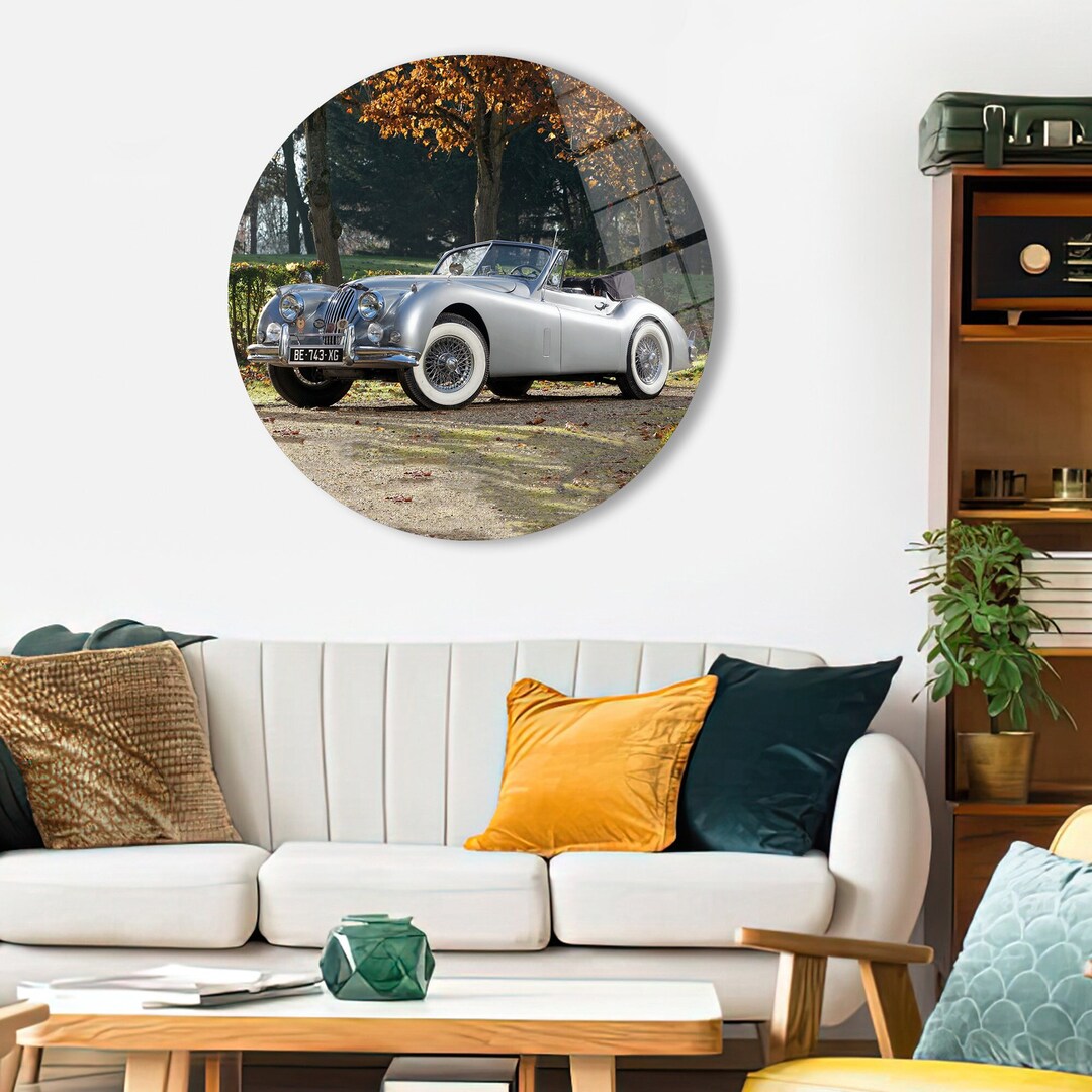 Mural Art, Glass, Wall Decoration, Garage Tempered Glass, 1954 Jaguar