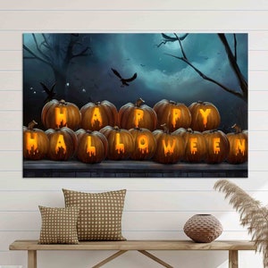 Art mural surdimensionné, décoration d'intérieur, décoration sur toile, joyeux Halloween, oeuvre d'art sur toile Halloween, affiche sur toile fête d'Halloween,