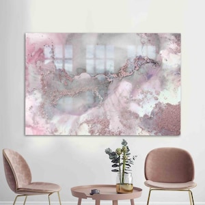 Wall Art, Glass Wall Art, Wall Decoration, Pink And Gray Marble, Pink Marble Glass Printing, Modern Glass Wall Art, Marble Glass Decor,