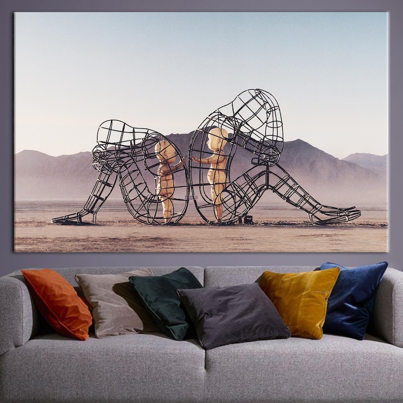 Two People Turning Their Backs On Each Other At Burning Man, Couple Gift Canvas Art, Alexander Milov Canvas Art, Trendy Printed, 1P: Gallery Wrapped