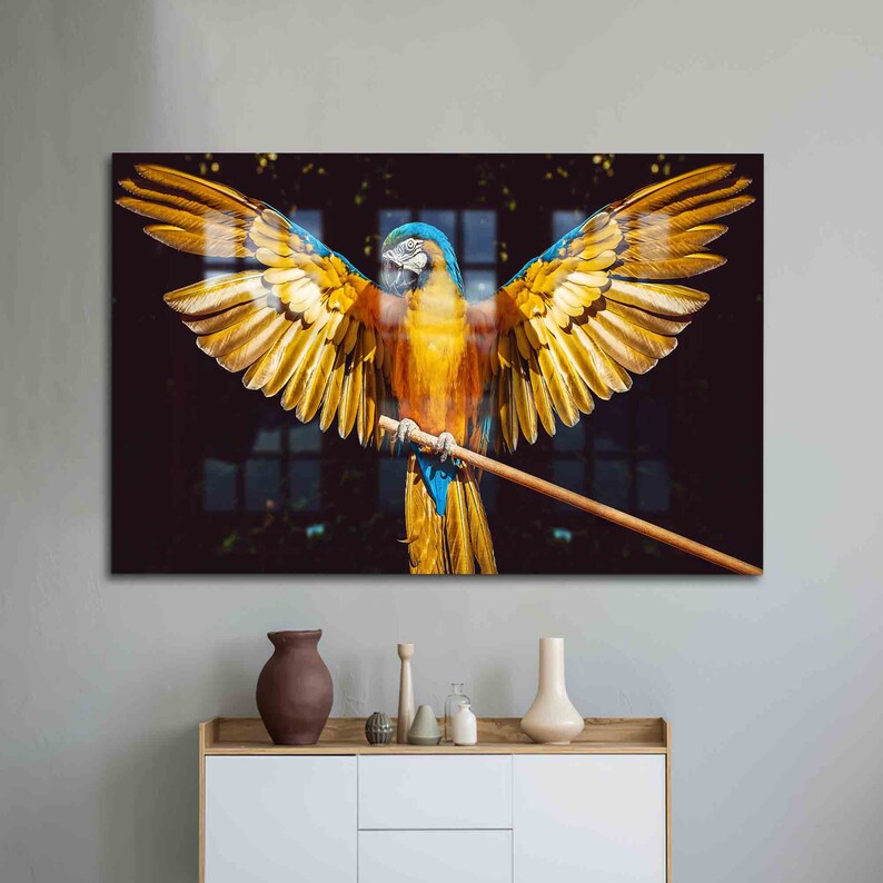 Wall Decor, Wall Decoration, Mural Art, Colorful Bird Wings Glass Printing, Animal shops Wall Decor, Bird Glass Wall Art,