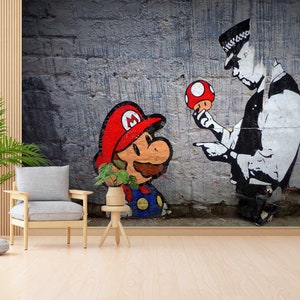 Graffiti Mural, Super Mario Graffiti Wall Paper, Gaming Room Wall Art, Mario Graffiti Mural, Banksy Wall Paper, Street Wall Poster, image 5