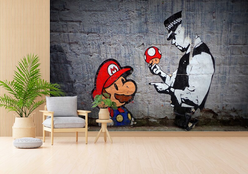 Graffiti Mural, Super Mario Graffiti Wall Paper, Gaming Room Wall Art, Mario Graffiti Mural, Banksy Wall Paper, Street Wall Poster, image 5
