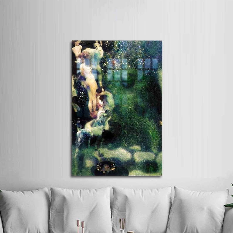 Glass Printing, Mural Art, Glass Wall Decor, Gustav Klimt Philosophy, Klimt Philosophy Wall Decoration, Gustav Klimt Wall Decoration, Gold Framed