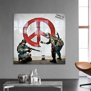 Glass Wall Art, Glass Wall Decor, Wall Art, Banksy Two Solider Painting, Solider Wall Decor, Banksy Wall Art, Abstract Wall Decor,