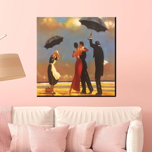 Romantische Strand Tanz Kunst, Regenschirm Paar Poster, Elegante Vintage Regen Szene Druck für Liebe, Hochzeit oder Lounge Dekor