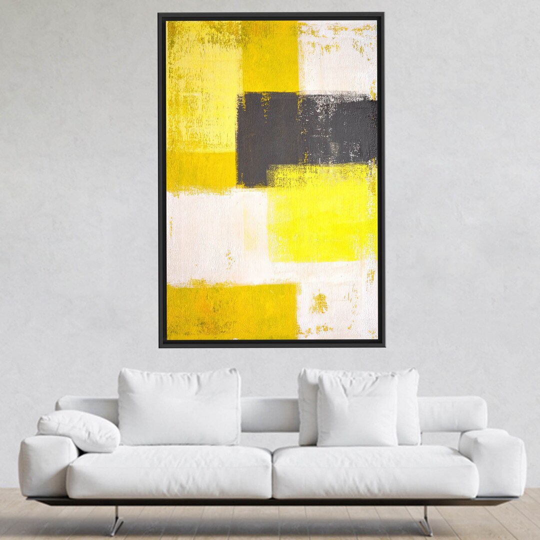 Bold Yellow Abstract Canvas Art, Geometric Color Block Painting, Modern ...