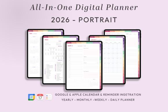 2026 Pastel Digital Planner Sunday Start | Portrait Hyperlinked iPad ...