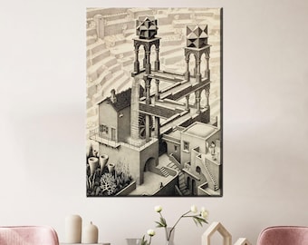 Impossible Structure Canvas Wall Art, M.C. Escher Inspired Optical Illusion Print, Surreal Geometric Poster for Modern Home Decor