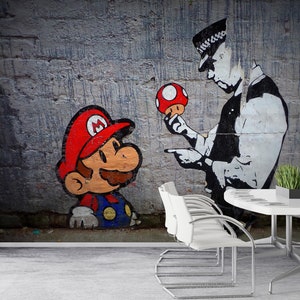 Graffiti Mural, Super Mario Graffiti Wall Paper, Gaming Room Wall Art, Mario Graffiti Mural, Banksy Wall Paper, Street Wall Poster, image 3