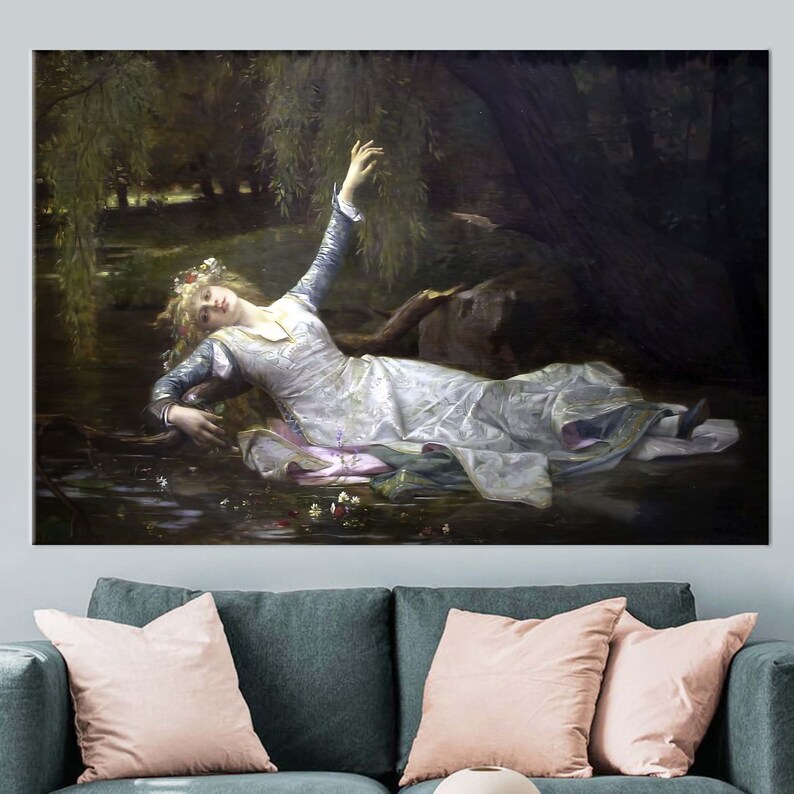 Ophelia, Woman Wall Decor, Famous Printed, Girl Printed, Reproduction Canvas, Oil Painting Print, Cabanel Ophelia Artwork, image 2