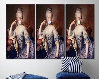 Marie Antoinette Bubble Gum, Pinkes Kaugummi Kunstwerk, Marie Bubble Gum Kunstwerk, Französisches Rokoko Leinwand Kunst, Bubblegum Lady Kunst,