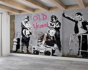 Iconic Banksy Old Skool Grannies, Abstract Wall Poster, Street Wallpaper, Graffiti Wall Mural, Banksy Wall Paper, Painting Wallpaper,