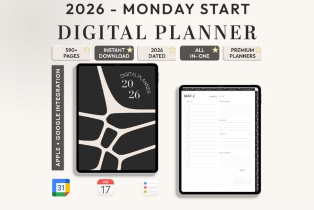 2026 Digital Planner Monday Start, Hyperlinked Goodnotes Planner, iPad ...