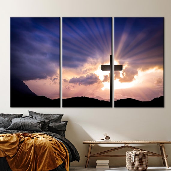 Landscape Poster, Resurrection Cross Art Canvas, Christian Printed