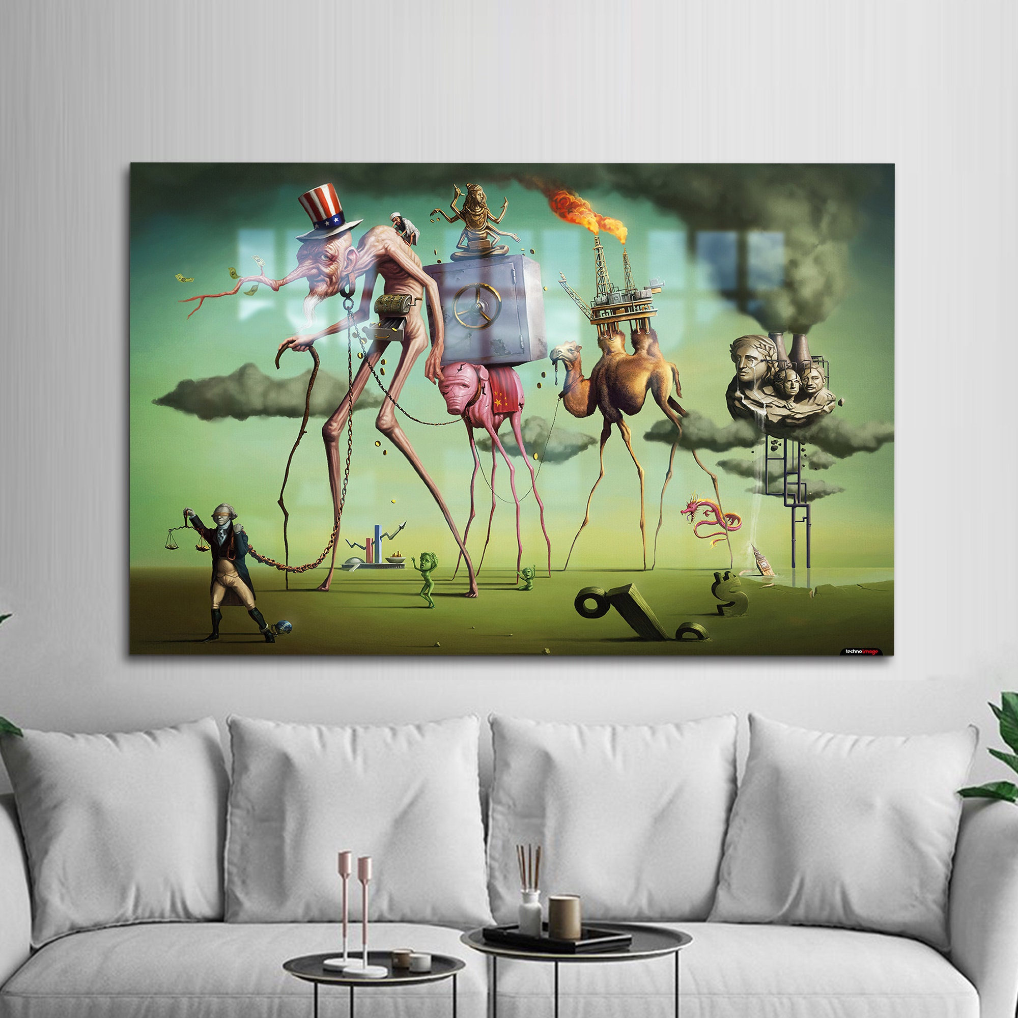 Salvador Dali Wall Art, American Wall Art, World Economy Glass, Large Wall Art, Gift For The Home, 3D Glass, Modern WAll Art, Tempered Glass