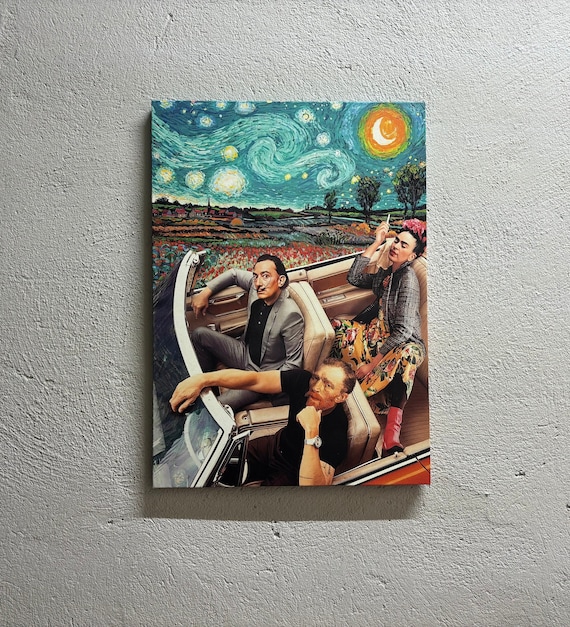 Oil Painting Print, Starry Night Printed, Car Canvas Art, Famous Canvas Art, Frida Van Gogh Dali Artwork, Van Gogh Canvas,