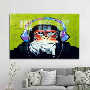 Tempered Glass, Mural Art, Glass Printing, Thinkin Monkey Painting, Banksy Monkey Wall Art, Banksy Glass Wall Art,