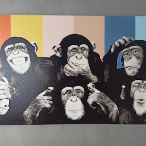 Monkeys Painting, Monkey Art, Animal Wall Decor, Trendy Canvas Art, Abstract Monkey Wise Monkeys Canvas Art, Thinking Monkey Canvas,
