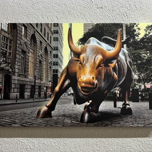 Bull Satue Artwork, New York Landscape Art Canvas, Wall Street Poster, View Art Canvas, Charging Bull Poster, Buffalo Printed,