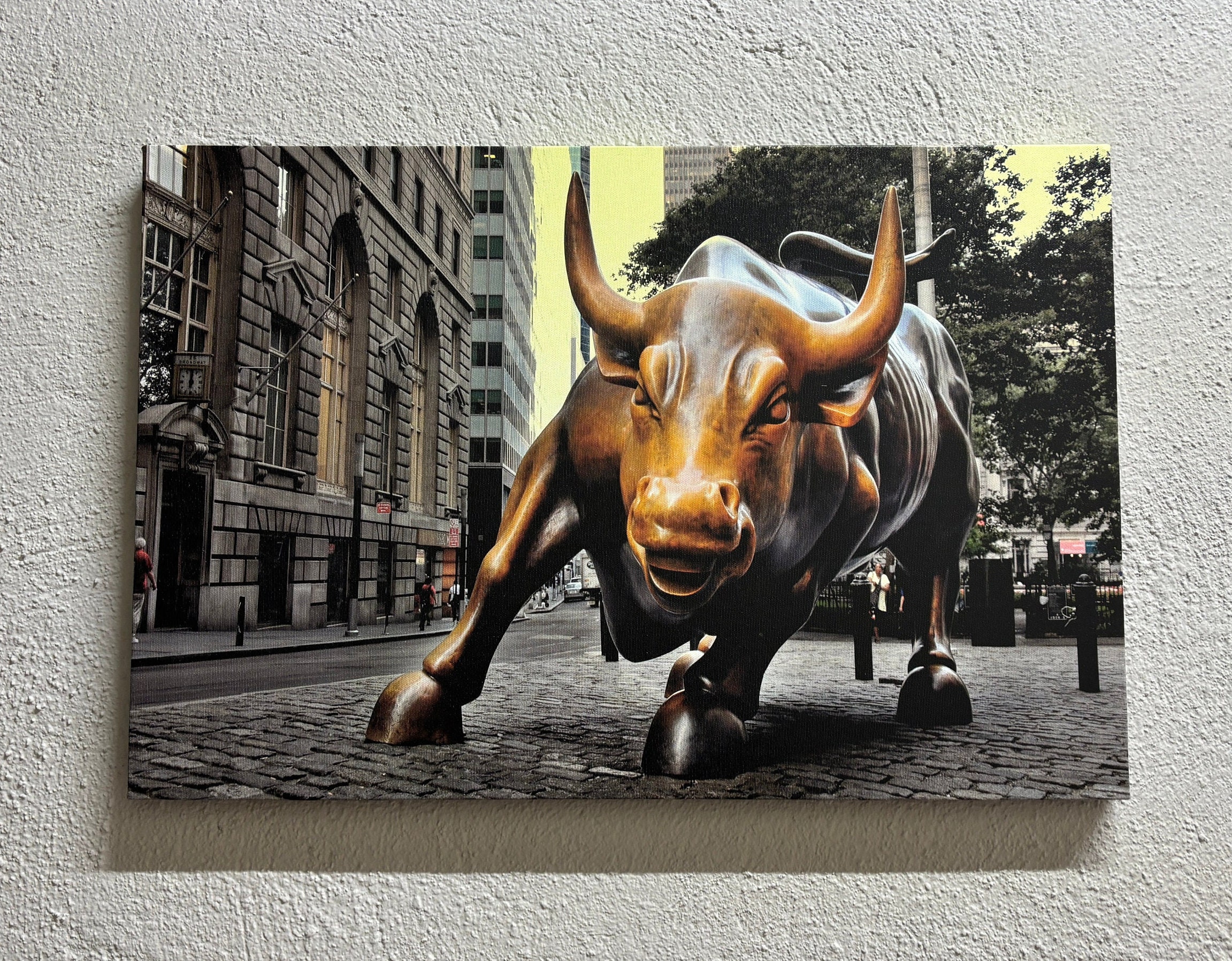 Bull Satue Artwork, New York Landscape Art Canvas, Wall Street Poster, View Art Canvas, Charging Bull Poster, Buffalo Printed,