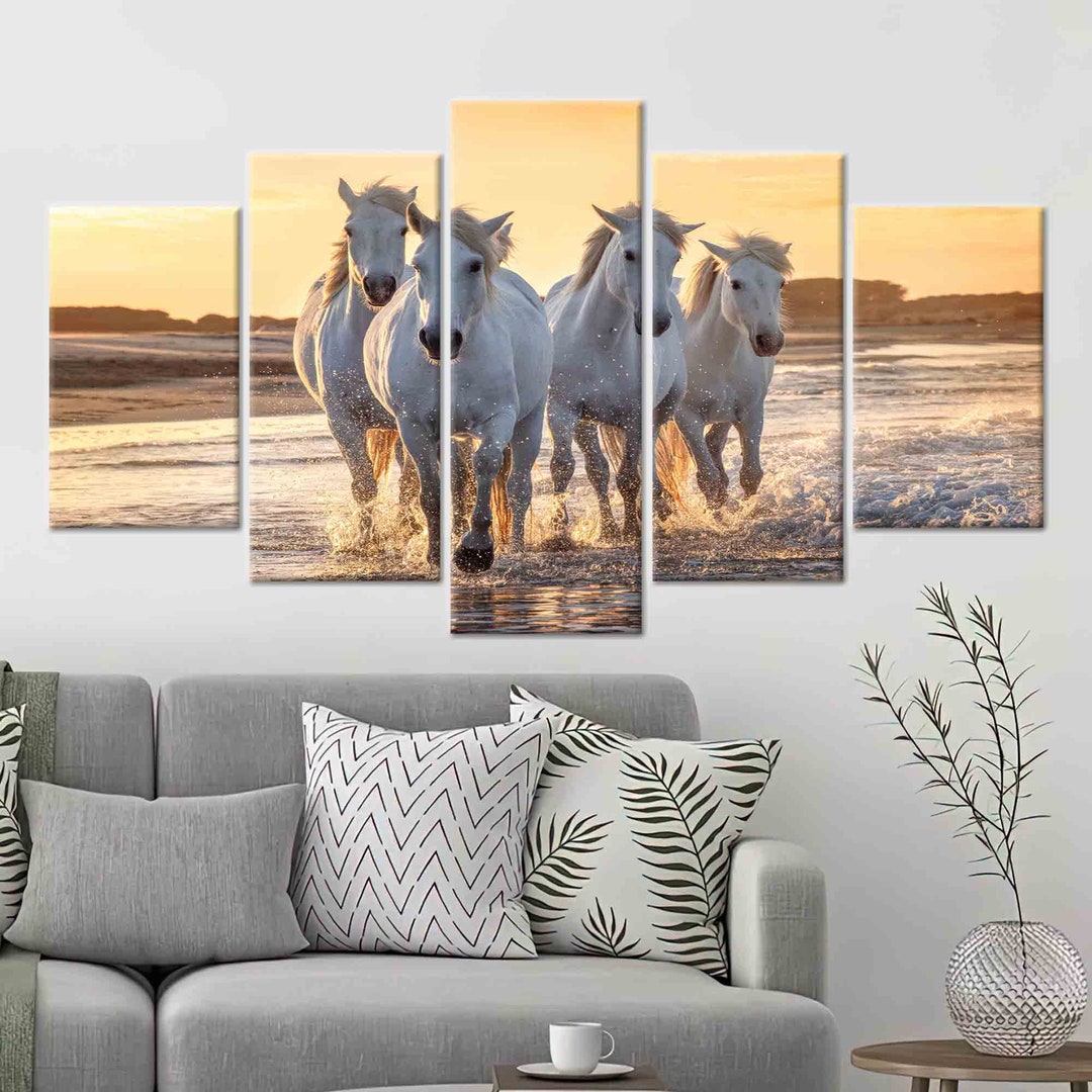 Sea View Wall Decor, Horses on the Beach Art Canvas, Running Horses ...
