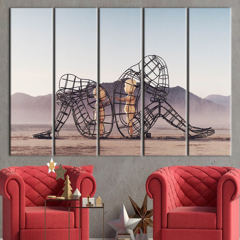Two People Turning Their Backs On Each Other At Burning Man, Couple Gift Canvas Art, Alexander Milov Canvas Art, Trendy Printed, image 6