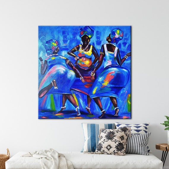 Three Black Women, Modern Canvas, African Canvas Art, Abstract Canvas Art, Abstract Woman Artwork, Black Woman Printed,