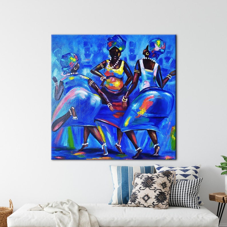 Three Black Women, Modern Canvas, African Canvas Art, Abstract Canvas Art, Abstract Woman Artwork, Black Woman Printed, image 1