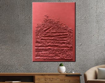 Textured Abstract Canvas Wall Art, Minimal Terracotta Red Modern Relief Poster, 3D Surface Print for Bold and Earthy Home Decor