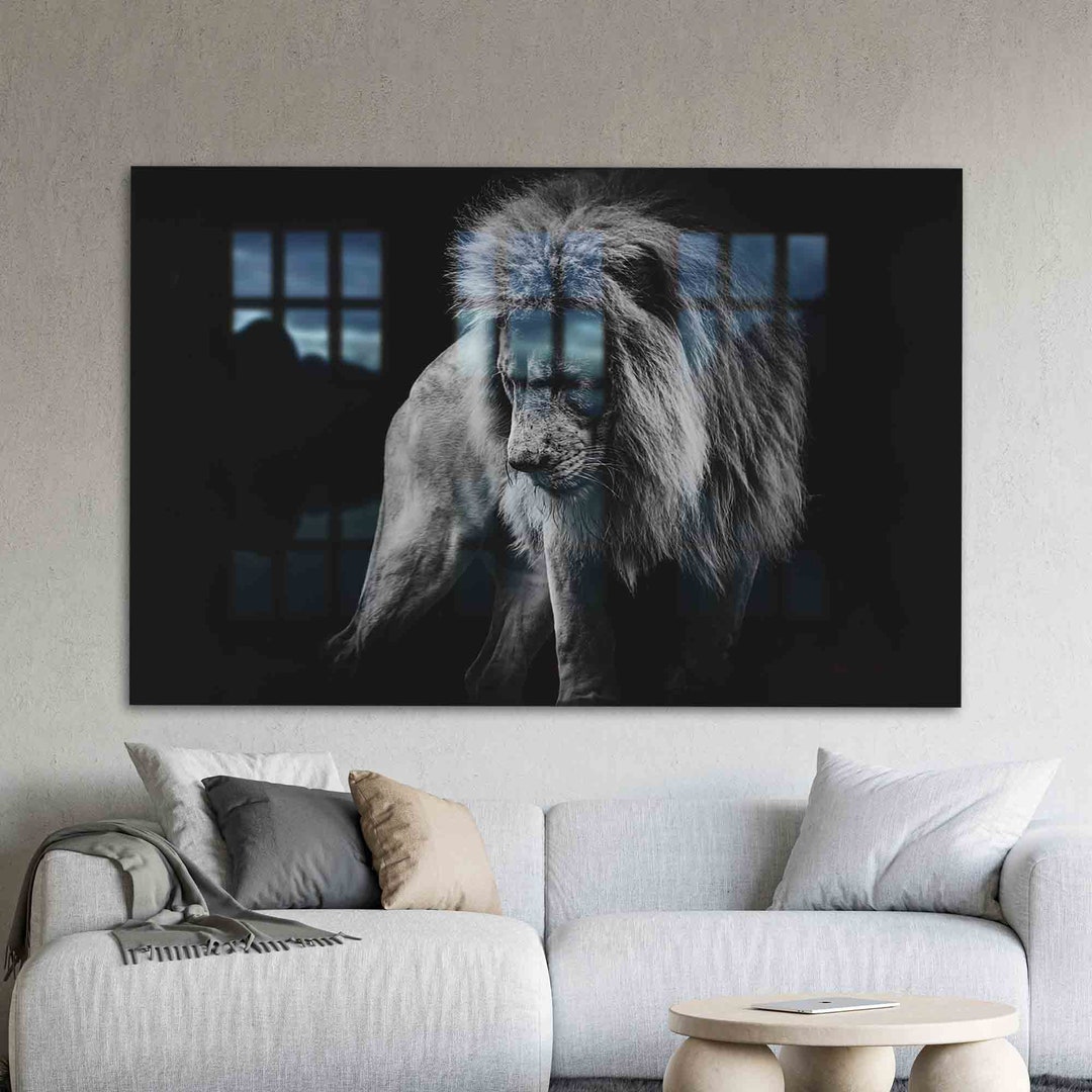 Mural Art, Tempered Glass, Glass Wall Decor, Lion Glass Art, Lion Photo