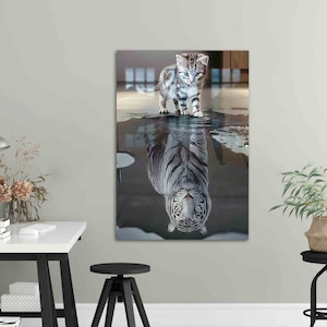 Väggdekoration, Glasväggdekoration, Härdat glas, Tigerreflektionskatt, Tigerglaskonst, Väggkonst för kattälskare, Härdat glas för djur,