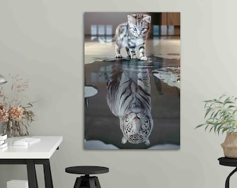 Wall Decor, Glass Wall Decor, Tempered Glass, Tiger Reflection Cat, Tiger Glass Art, Cat Lover Gift Wall Art, Animal Tempered Glass,