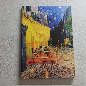 Terraza de café por la noche, lienzo artístico con paisaje de cielo estrellado, póster de Van Gogh, arte famoso, lienzo artístico de reproducción, paisaje de café impreso,