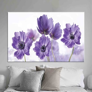 Purple Anemone Flower Canvas Wall Art, Botanical Floral Print, Soft Violet Bloom Nature Decor, Canvas, Canvas Gift, Living Room Wall Art