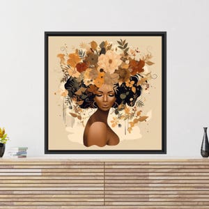 African Woman Canvas, Woman with Flower Head Wall Art, Large Wall Art, Woman Art Canvas, Modern Canvas Print, Personalized Gift For Him,