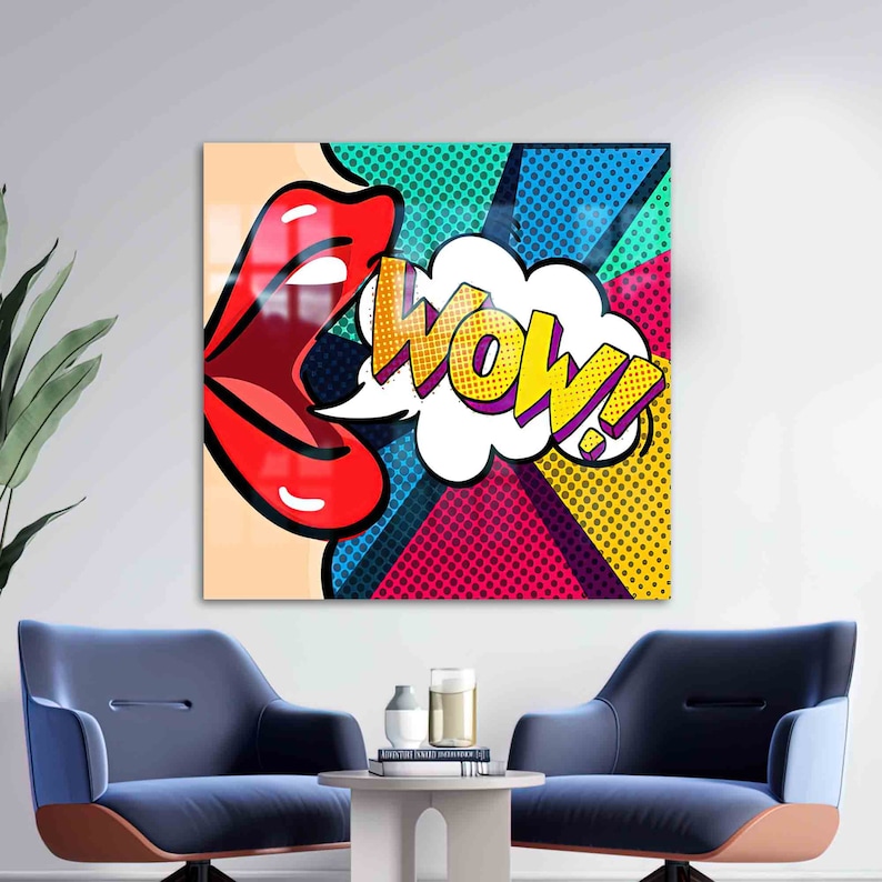 Gehard glas, glas, wanddecoratie, komisch pop-art glasdecor, Omg Shock komisch gehard glas, Woman WOW-glas, No Framed