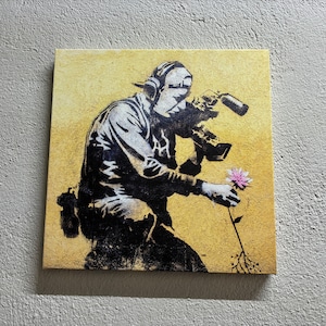 Canvas, Painting on Canvas, Gift for Her, Banksy Cameraman And Flower, Graffiti 3D Canvas, Painting Poster, Abstract Canvas,