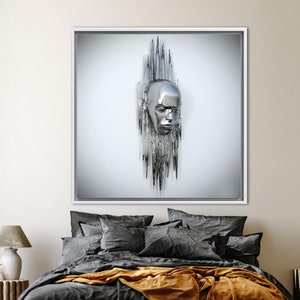 3d Effect Portrait, Abstract Canvas, Modern Canvas Art, Silver Poster, 3d Art Canvas, 3d Effect Metallic Poster, Trendy Art Canvas, image 2